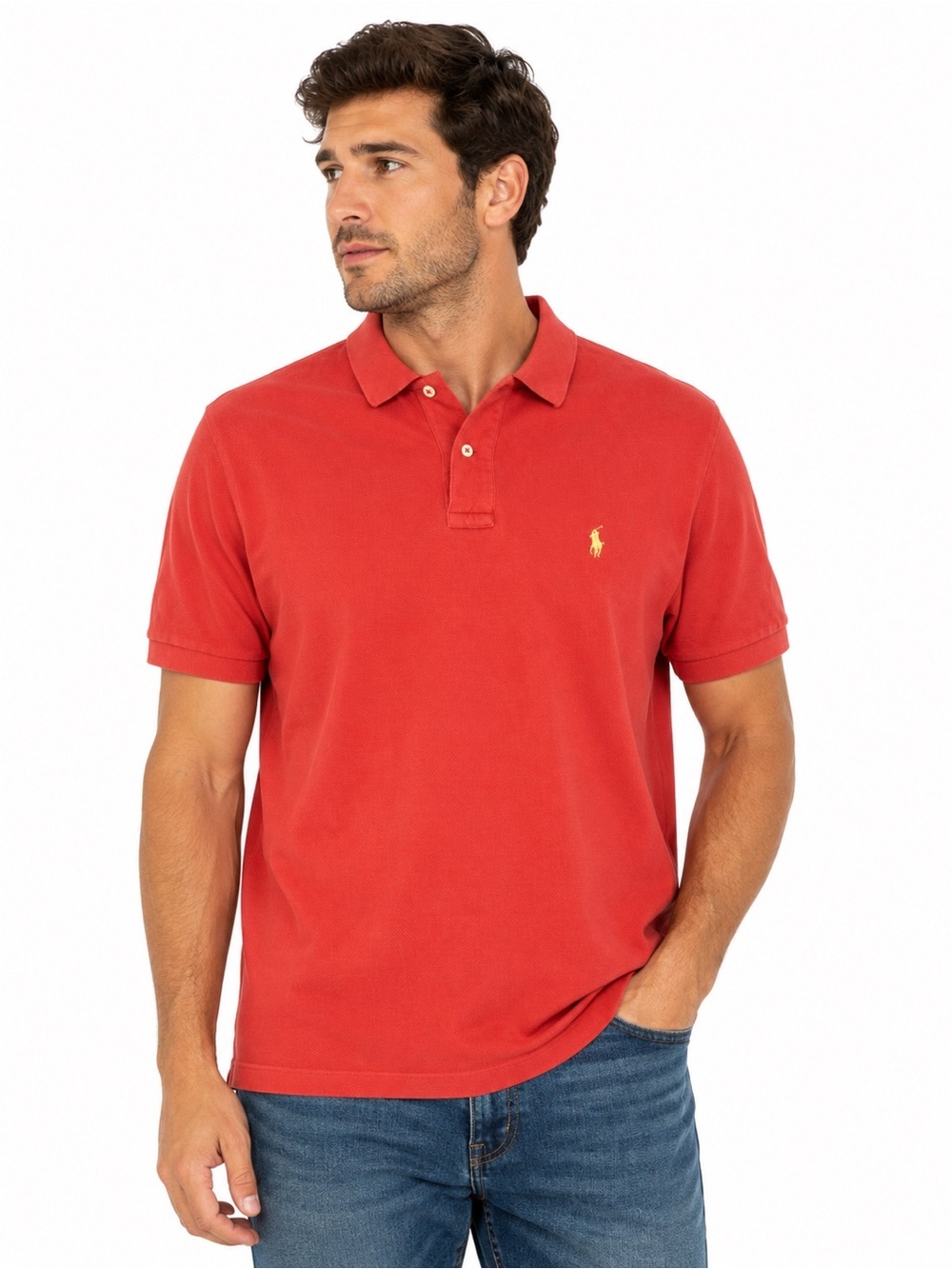 Vintage Polo Ralph Lauren Mens M Red Orange Cotton Pique Polo Shirt Pony Logo